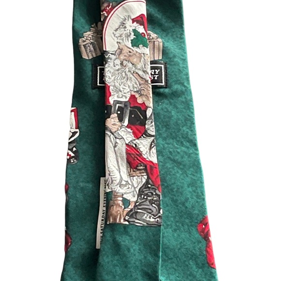 Vintage 1996 Saturday Evening Post Silk Hunter Green Christmas Neck Tie - Picture 2 of 6